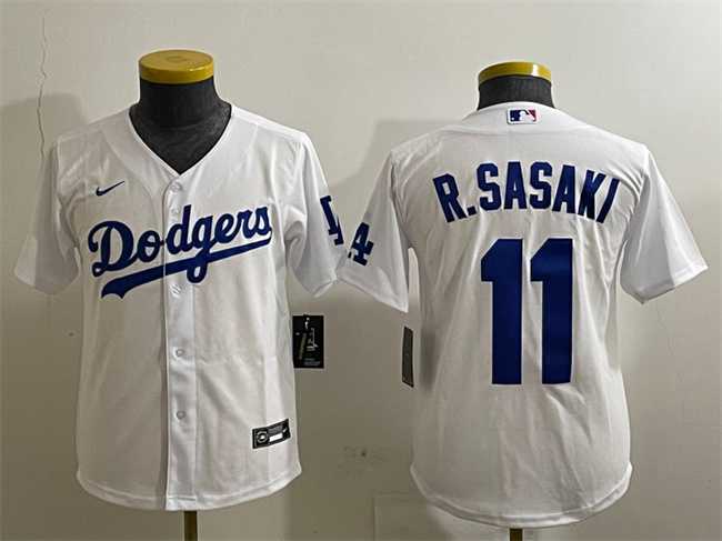 Youth Los Angeles Dodgers #11 Roki Sasaki White Cool Base Stitched Jersey->mlb youth jerseys->MLB Jersey